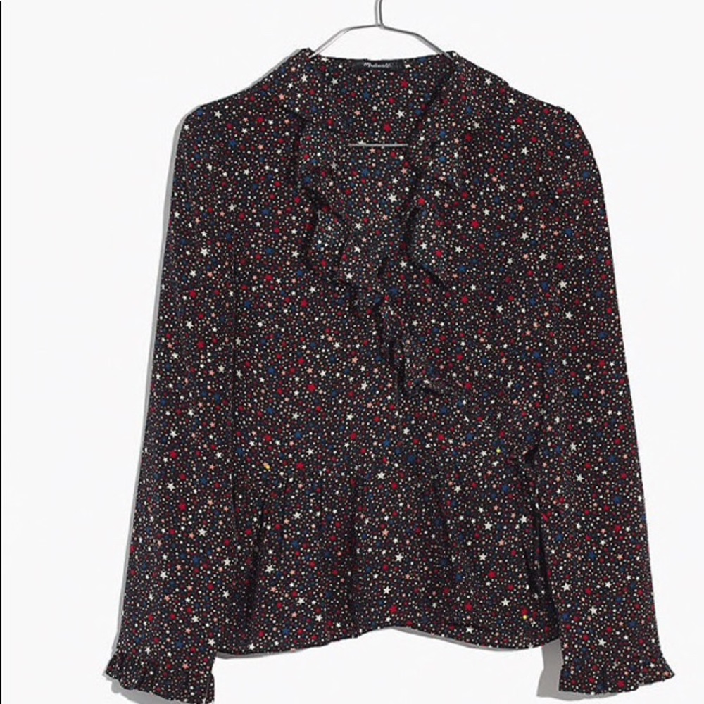 Silk Ruffle-Hem Wrap Top in Starry Night - Picture 4 of 7